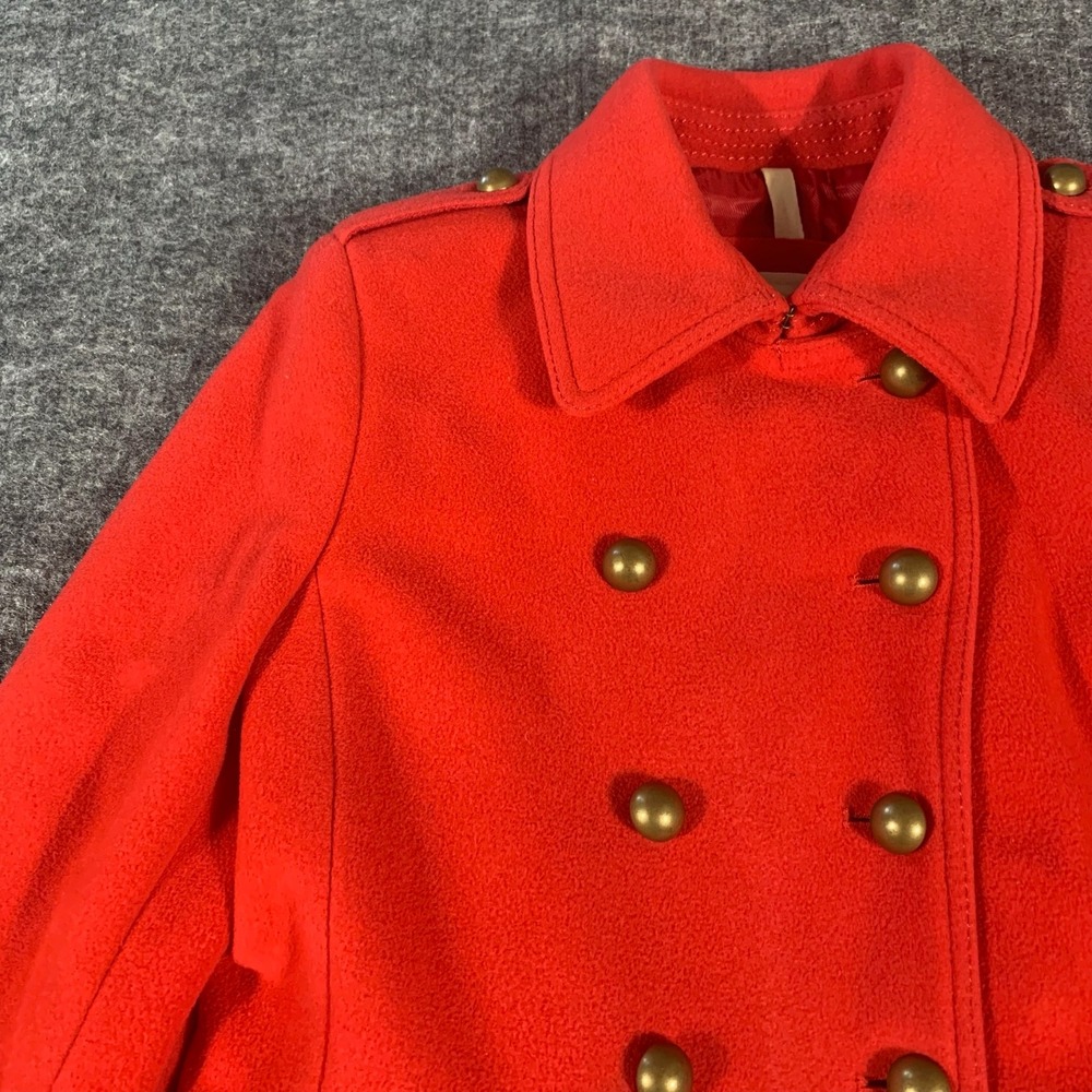 Lands End Pea Coat Womens 4 Red Wool Cashmere Military Jacket Double Breasted - Picture 7 of 14